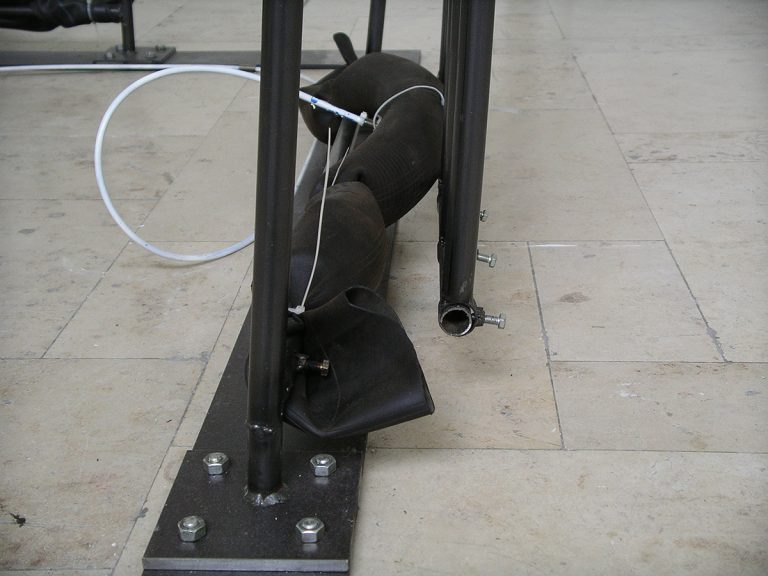 Jenny Brockmann: ‚Cell’, 2007. Steel, tubes, air. Exhibition view, UdK, Berlin University of the Arts. Photo: Jenny Brockmann © the artist